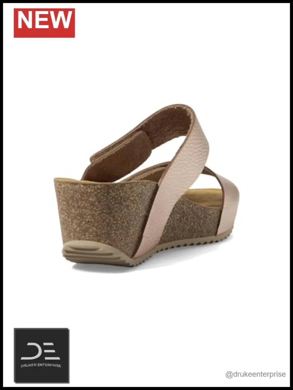 Wedge Sandals Slip-On Hook-and-Loop Strap Cushioned Footbed Leather